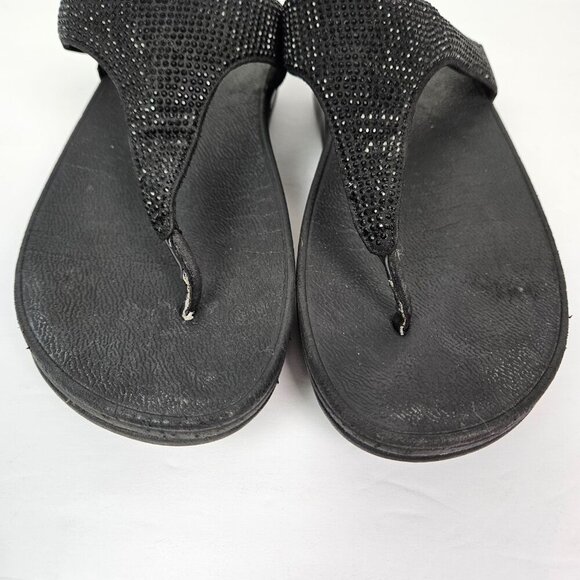 FitFlop LULU Crystal Toe-Post Platform Thong Comfort Sandal All Black 8 EJ8-090 - Picture 4 of 14